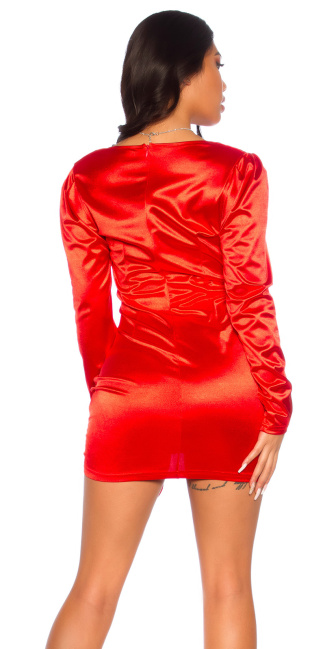 satijn look volant jurk rood